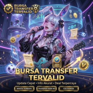 Ilustrasi futuristik FatCai999 menampilkan analisis data bursa transfer tervalid dengan visual esports yang dinamis.