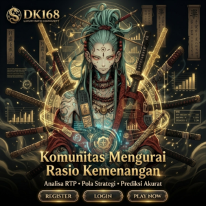 Seorang pejuang mistis sedang melakukan analisis strategi kemenangan dan data rasio kemenangan tim dalam komunitas game kompetitif.